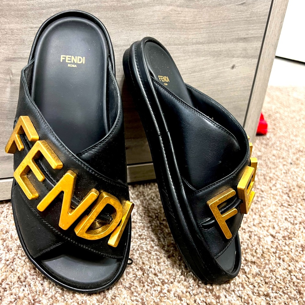 Fendi Logo Letter Crisscross Slides …